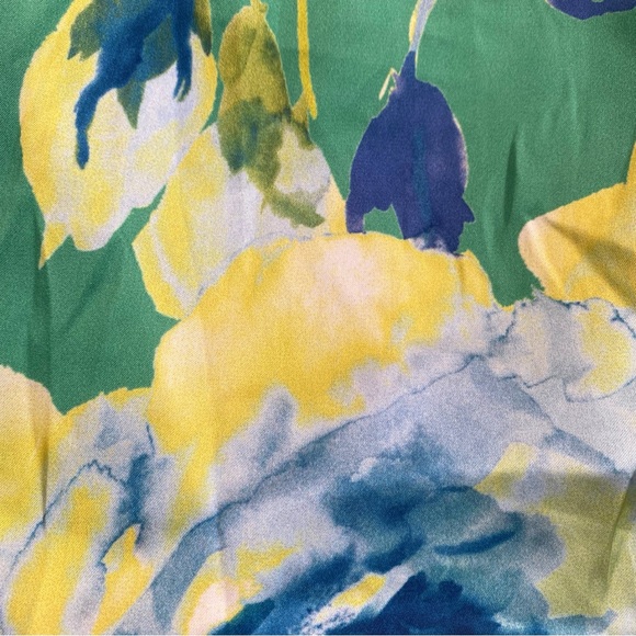 🦜 ZARA GREEN BLUE YELLOW FLORAL SATIN WIDE LEG LONG SLEEVE JUMPSUIT! - Picture 13 of 16
